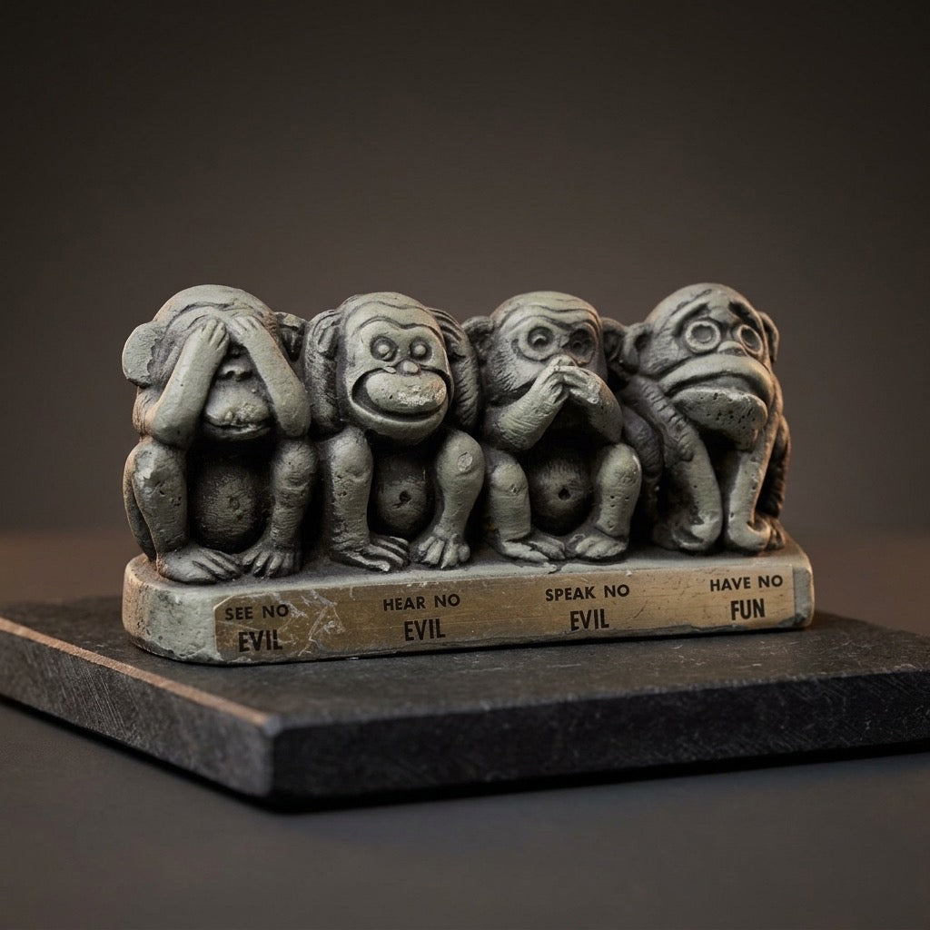 Four Wise Monkeys “Have No Fun” Figurine — Novelty Desk Collectible — main view