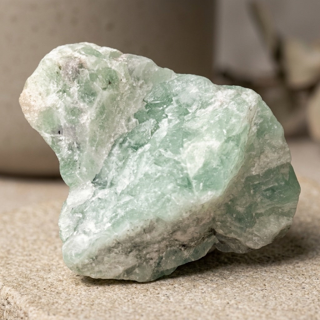 Green Fluorite Crystal — Translucent Natural Crystal, Cubic System, 153g — detail view