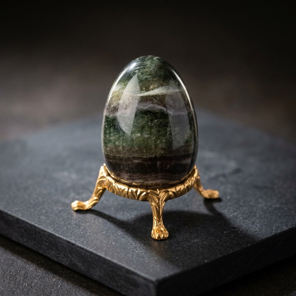 Green Fluorite Egg — Translucent Polished Carving, 128g — main view