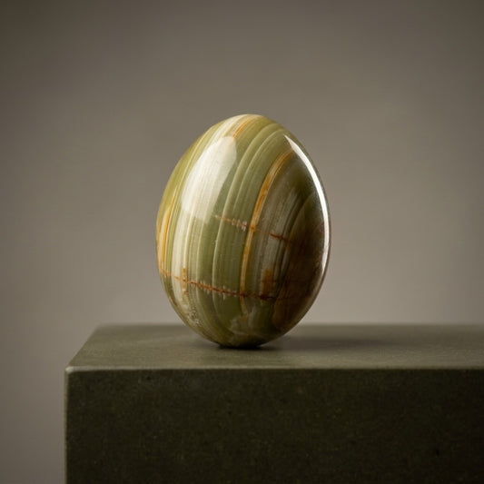Green Onyx Egg — Banded Green Chalcedony, Polished, 314g — main view