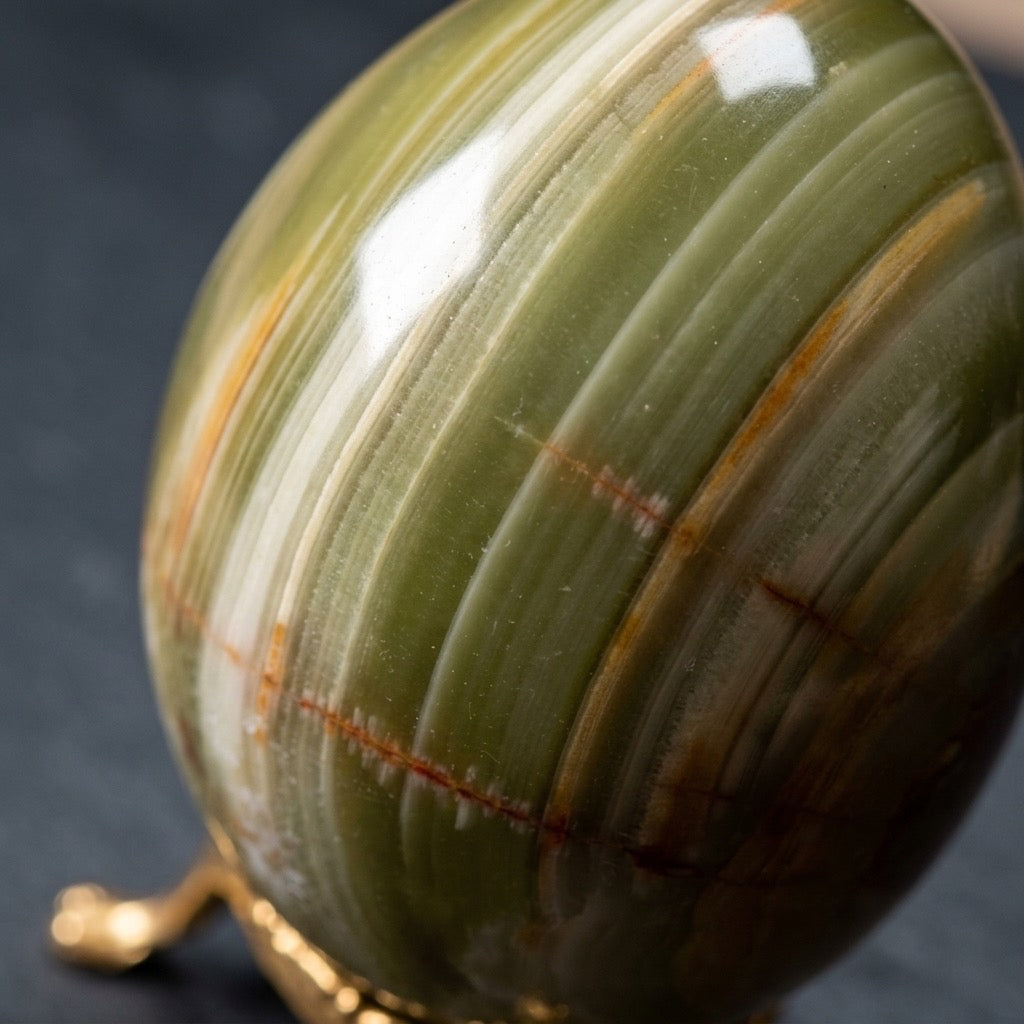 Green Onyx Egg — Banded Green Chalcedony, Polished, 314g — detail view