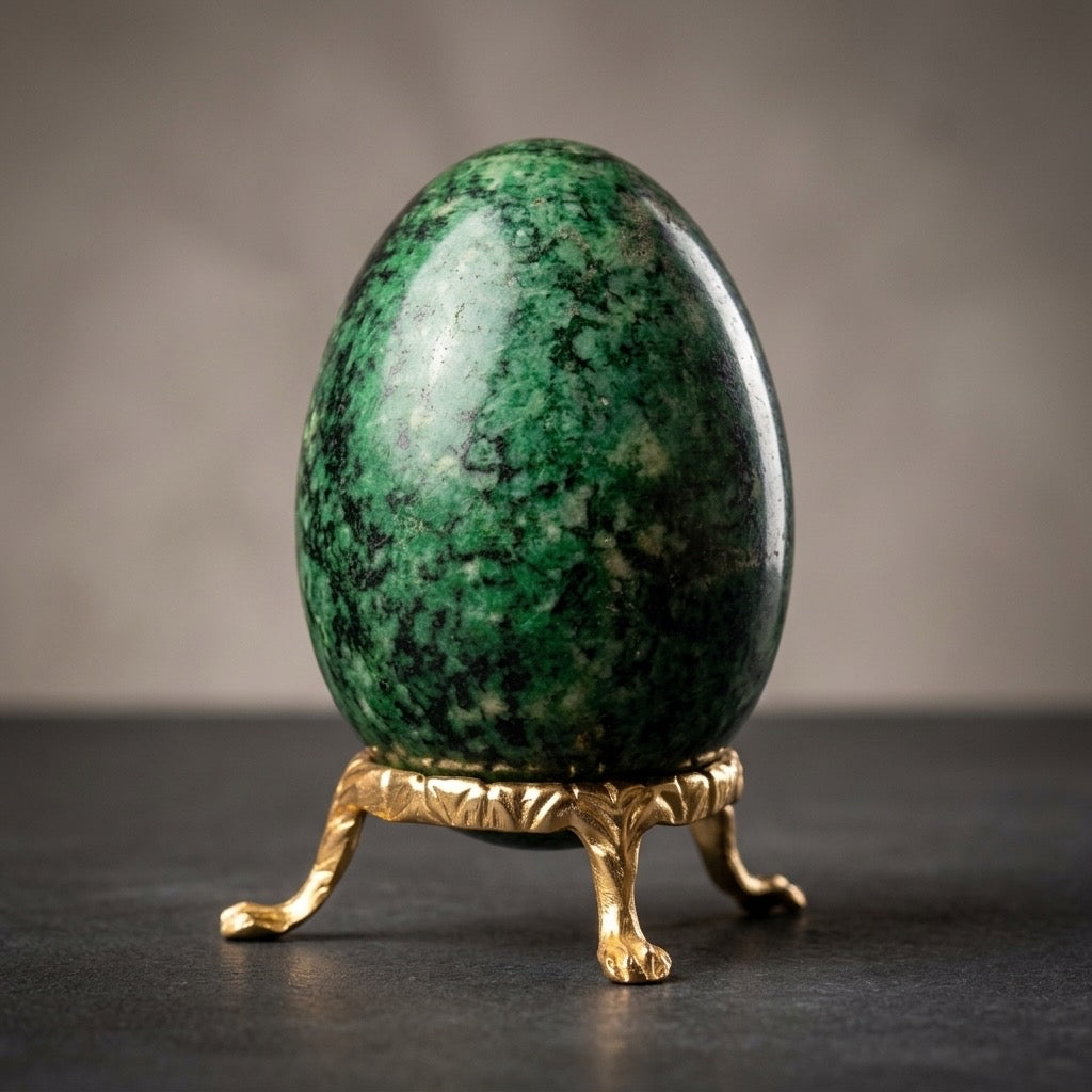 Serpentine Stone Egg — Polished Green, Smooth Carving, 151g — main view
