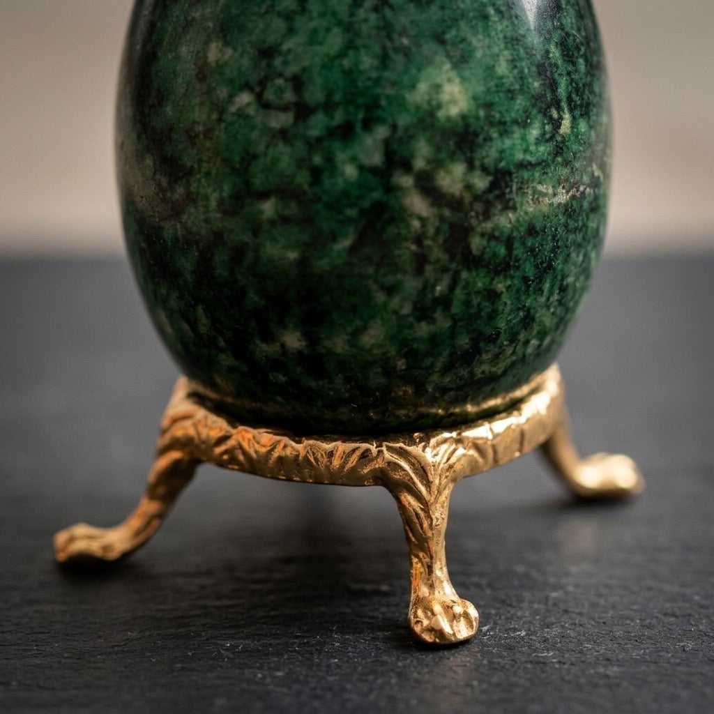 Serpentine Stone Egg — Polished Green, Smooth Carving, 151g — detail view