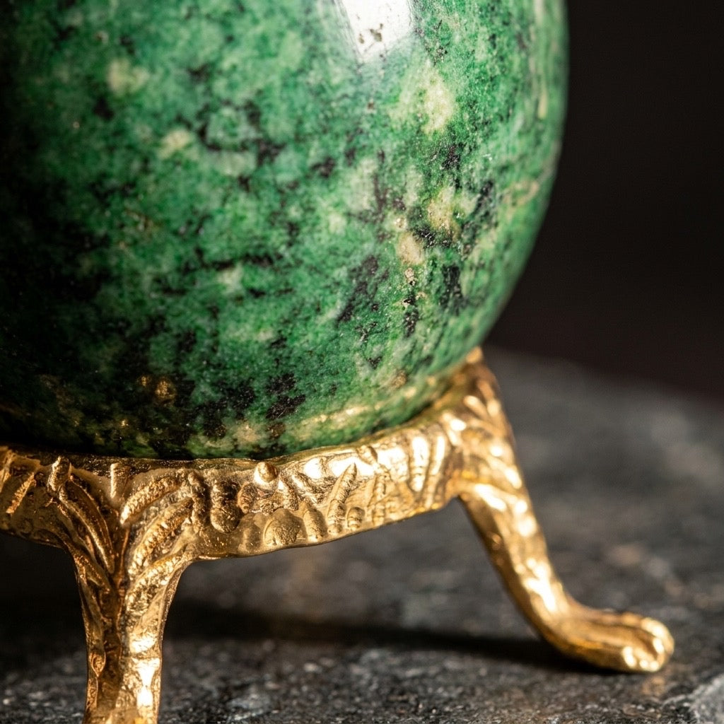 Serpentine Stone Egg — Polished Green, Smooth Carving, 151g — detail view