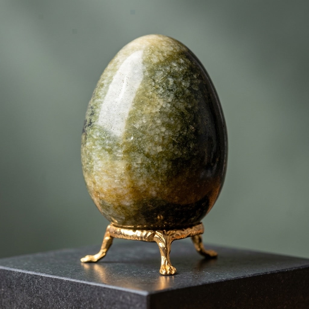 Vesuvianite Stone Egg — Polished Green, Idocrase Calcium Silicate, 261g — main view