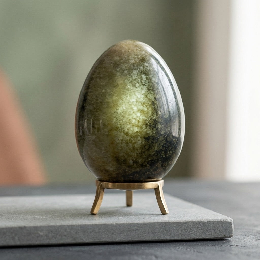 Vesuvianite Stone Egg — Polished Green, Idocrase Calcium Silicate, 261g — detail view