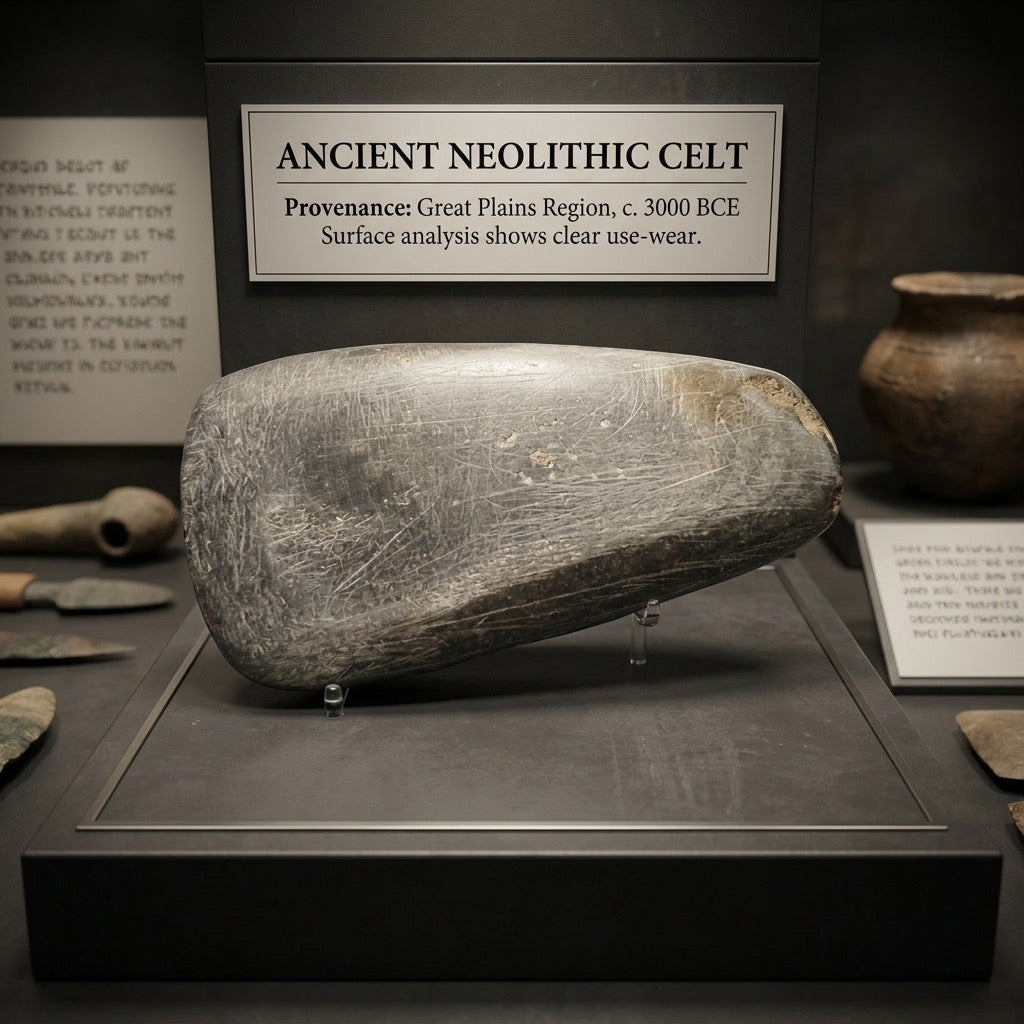 Ground Stone Adze / Celt — Prehistoric Woodworking Tool, Use-Worn Edge, 29g — detail view