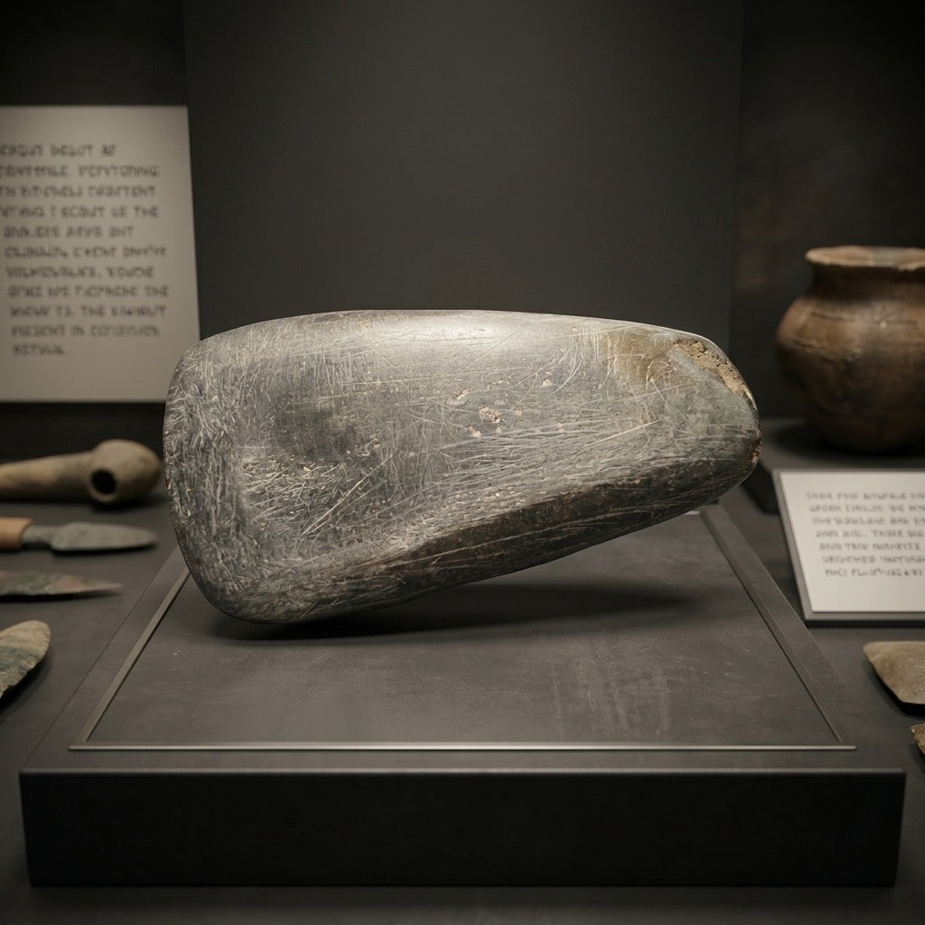 Ground Stone Adze / Celt — Prehistoric Woodworking Tool, Use-Worn Edge, 29g — detail view