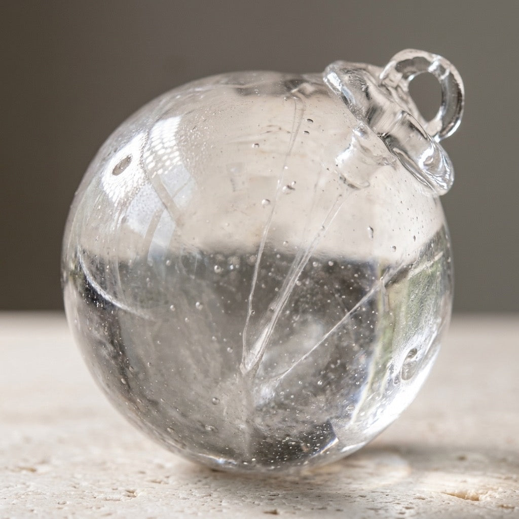 Hand-Blown Glass Witch Ball — Smoky Grey-Green with Interior Strands — main view