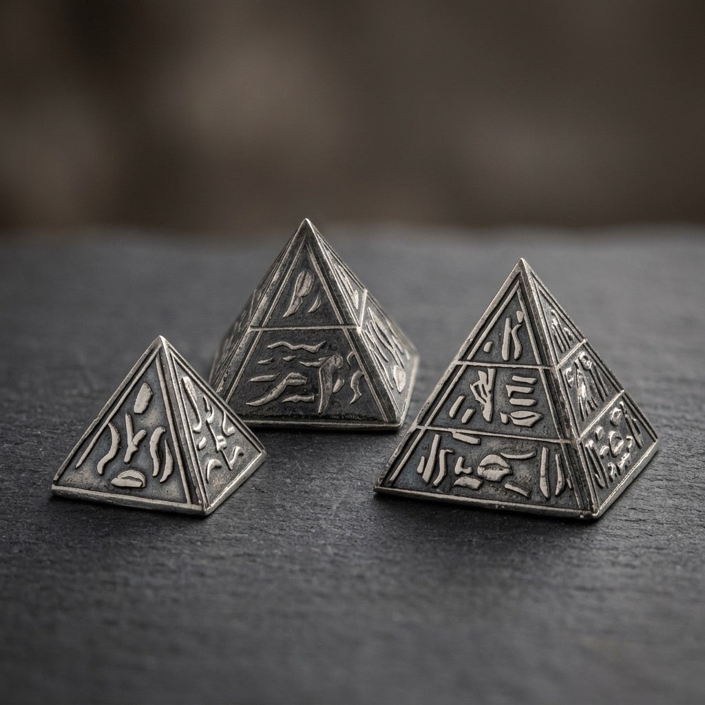 Hand-Engraved Basalt Egyptian Pyramid Paperweights — Hieroglyphic Design — main view