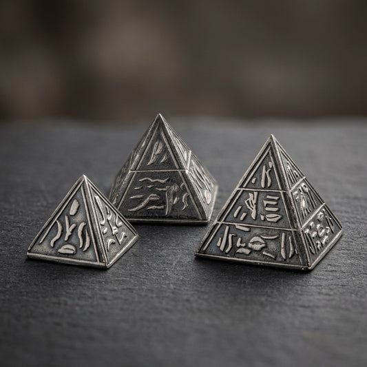 Hand-Engraved Basalt Egyptian Pyramid Paperweights — Hieroglyphic Design — main view