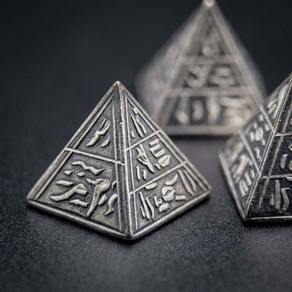 Hand-Engraved Basalt Egyptian Pyramid Paperweights — Hieroglyphic Design — detail view