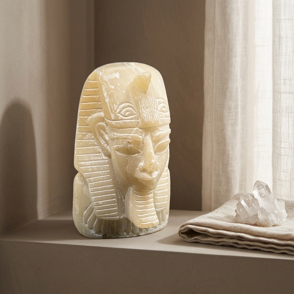 Egyptian Soapstone Pharaoh Bust — Tutankhamun / Ramesses II Style — detail view
