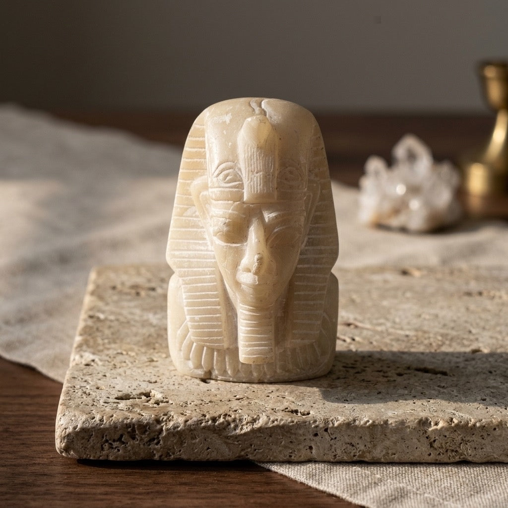 Egyptian Soapstone Pharaoh Bust — Tutankhamun / Ramesses II Style — detail view