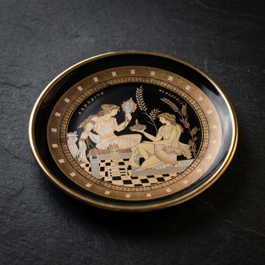 Greek Ceramic Decorative Plate — 24K Gold Accents — main view