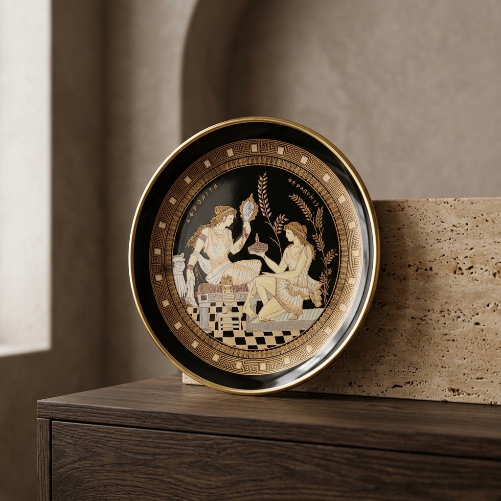 Greek Ceramic Decorative Plate — 24K Gold Accents — detail view