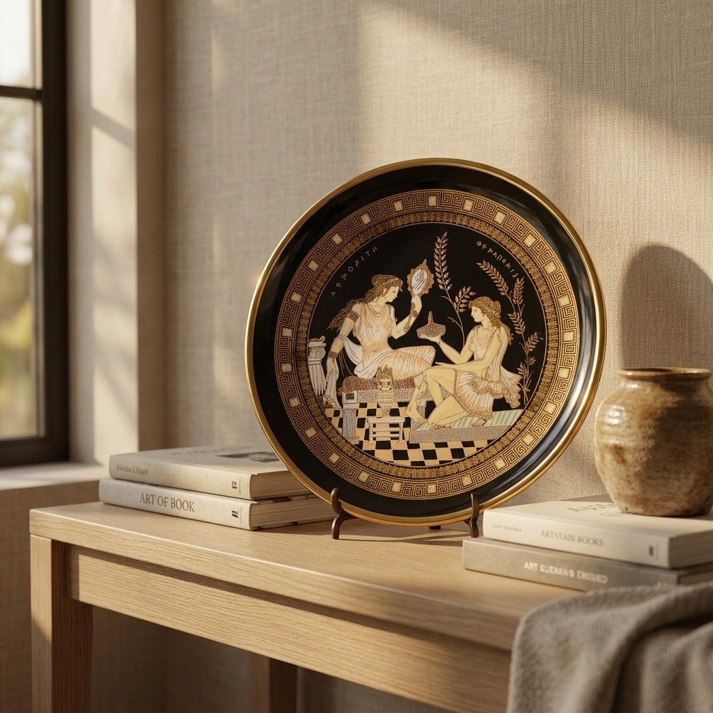 Greek Ceramic Decorative Plate — 24K Gold Accents — detail view