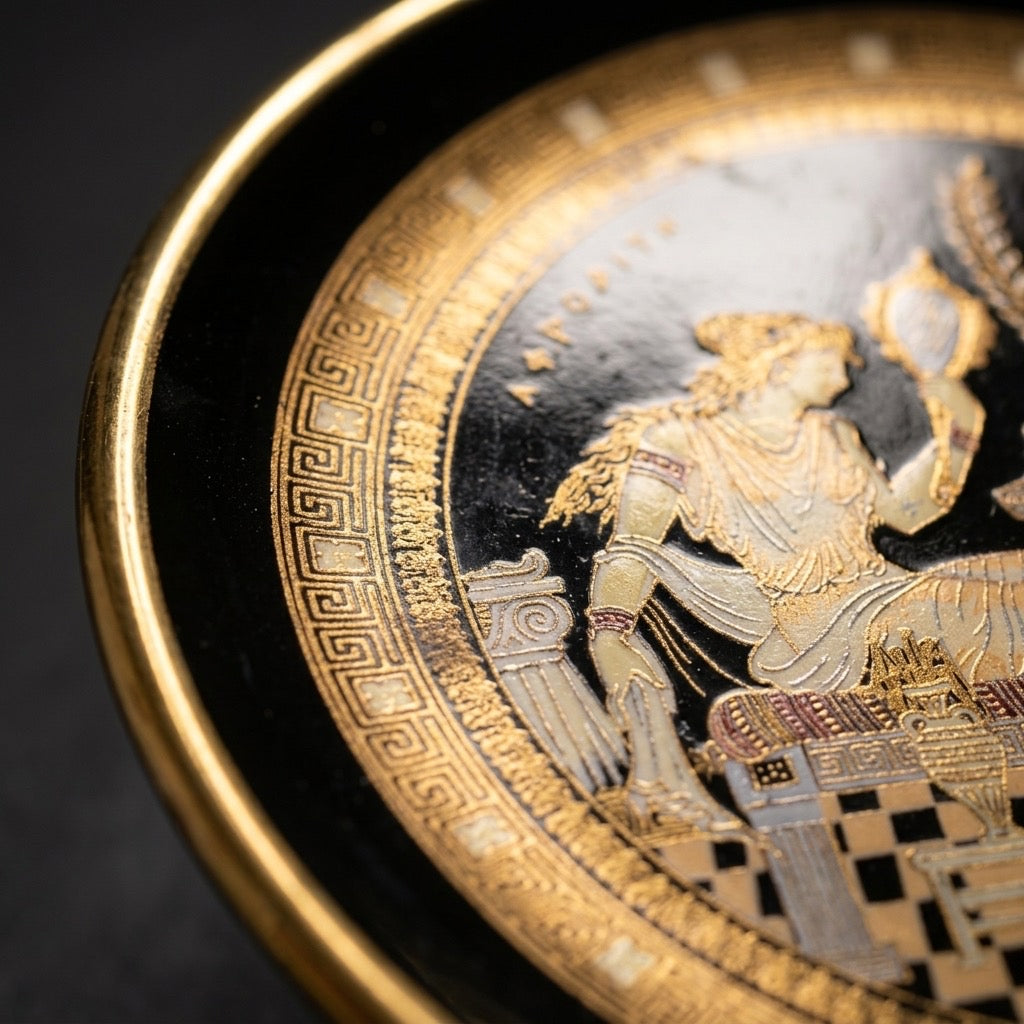 Greek Ceramic Decorative Plate — 24K Gold Accents — detail view