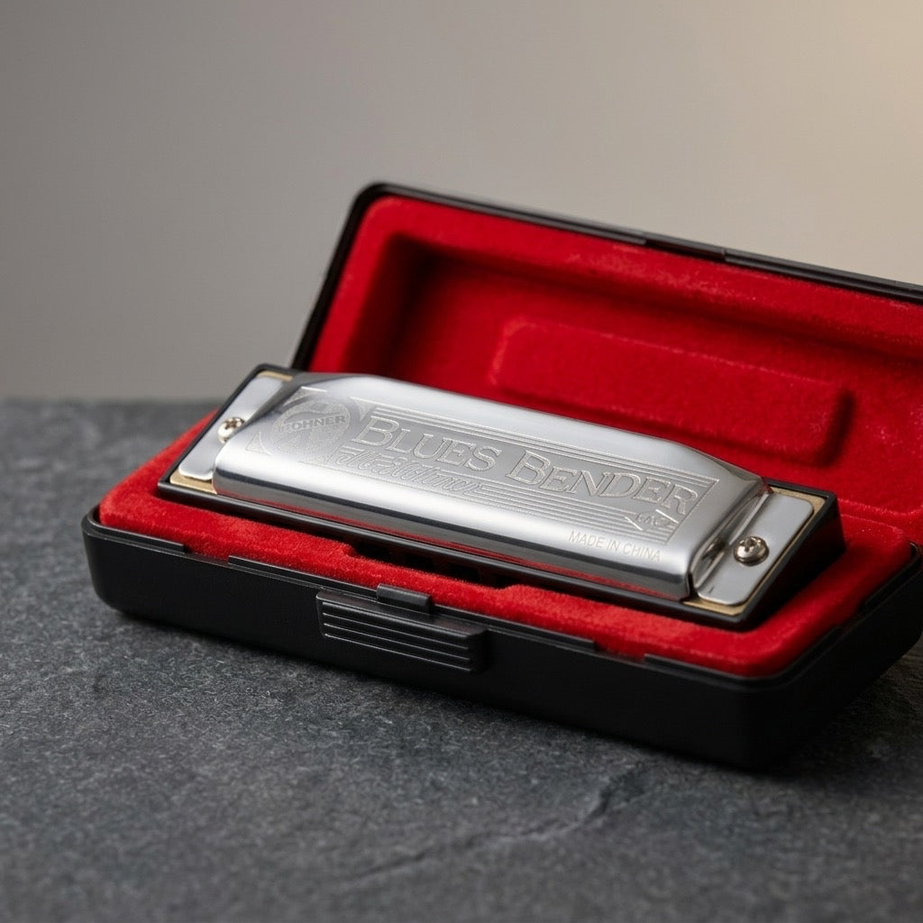 Hohner Blues Bender Harmonica — 10 Hole Diatonic Blues Harp with Red Case — main view