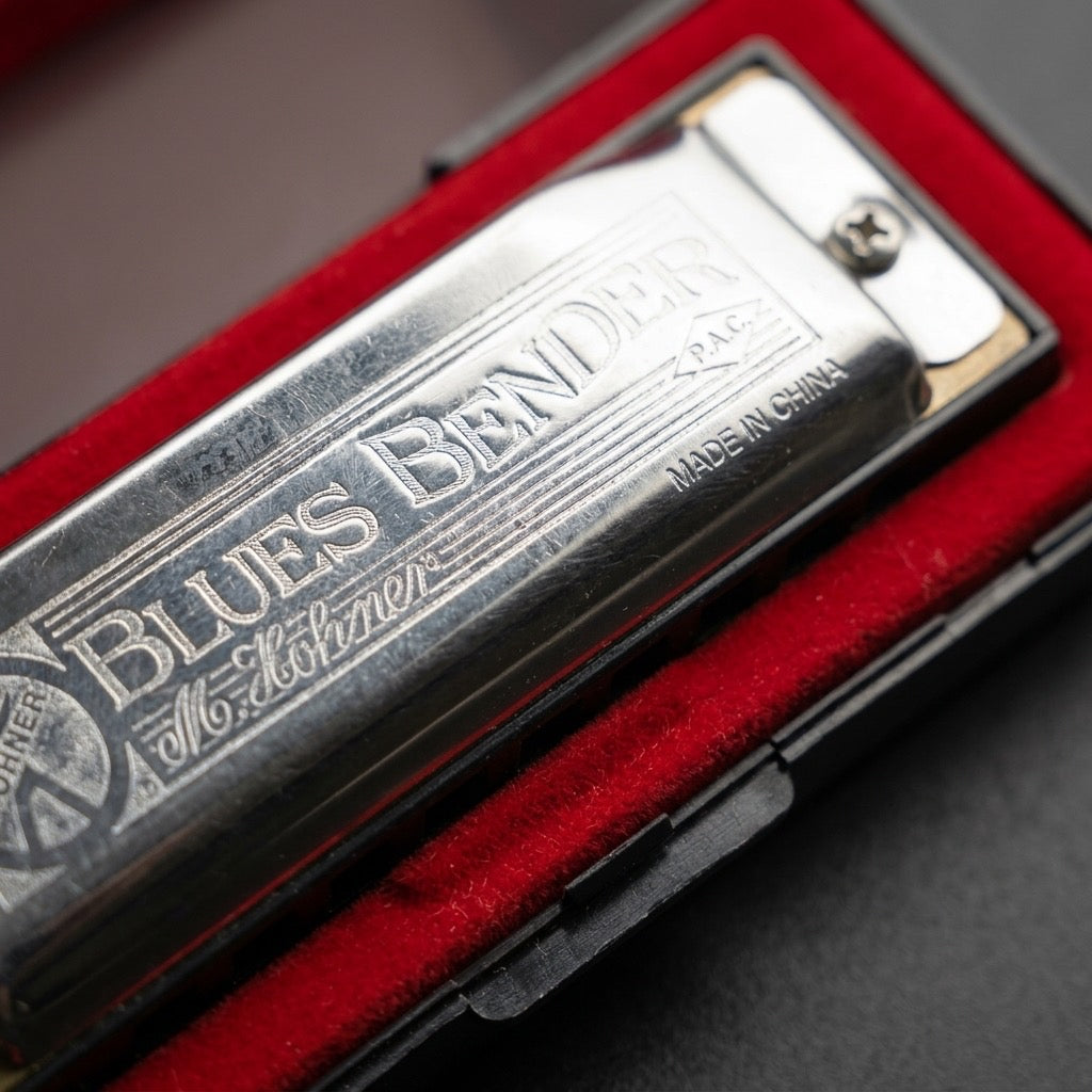 Hohner Blues Bender Harmonica — 10 Hole Diatonic Blues Harp with Red Case — detail view