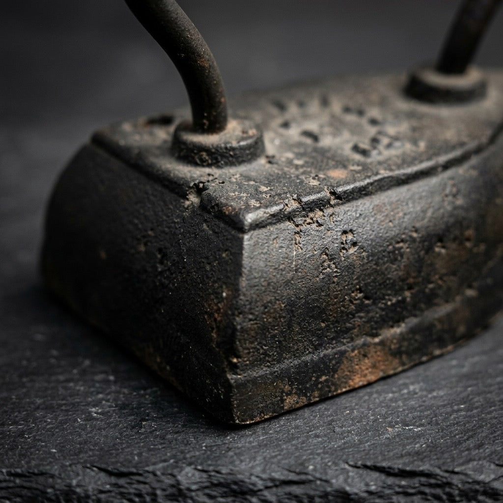 Vintage Cast Iron Sad Iron — Antique Flat Iron Laundry Press — detail view
