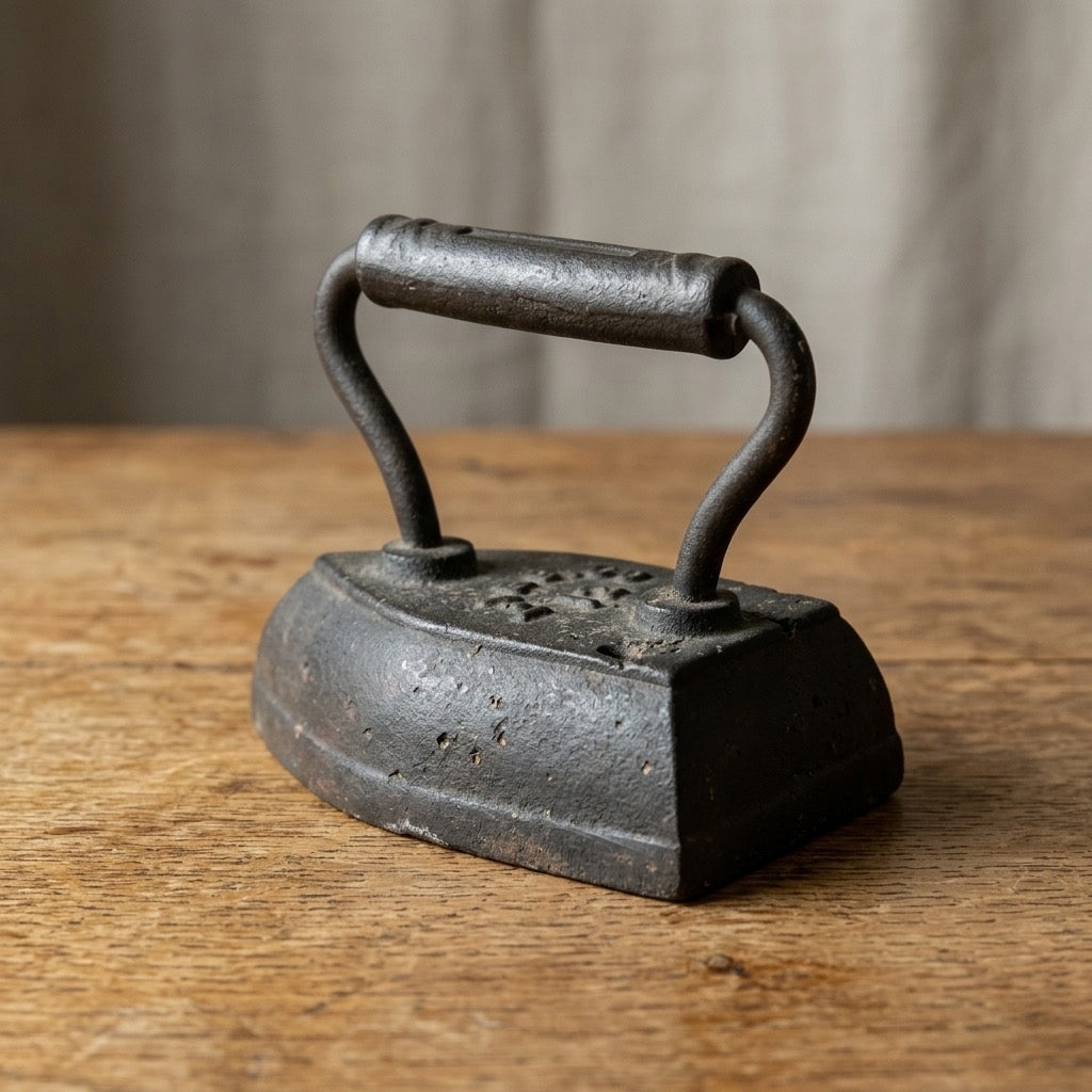 Vintage Cast Iron Sad Iron — Antique Flat Iron Laundry Press — detail view