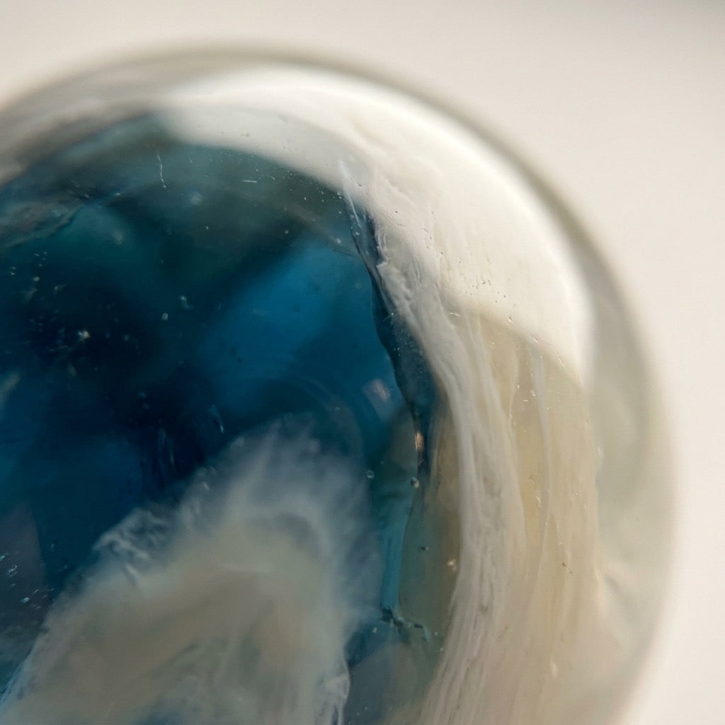 Vintage Blue Swirling Art Glass Paperweight — Murano Style — detail view