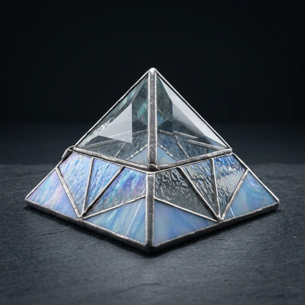 Stained Glass Pyramid Trinket Box — Crystal Display Holder — main view