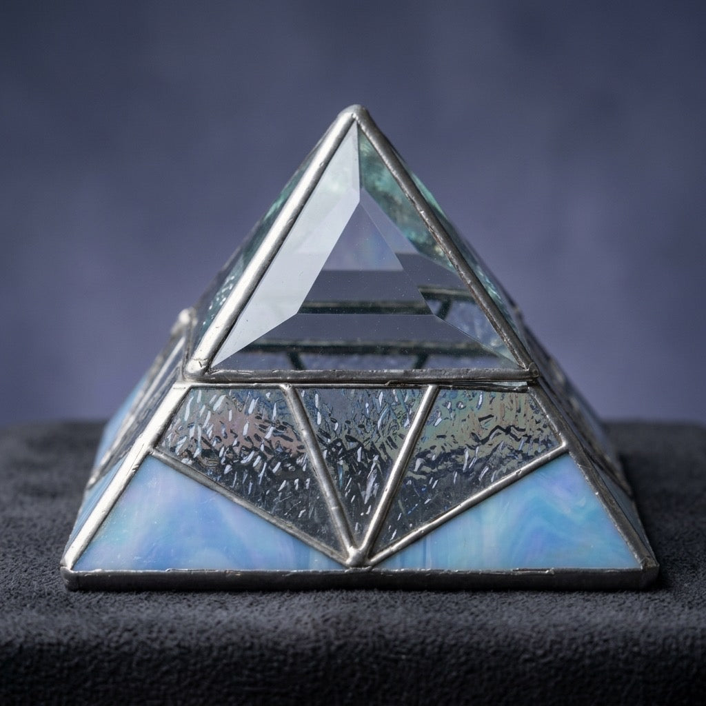 Stained Glass Pyramid Trinket Box — Crystal Display Holder — detail view