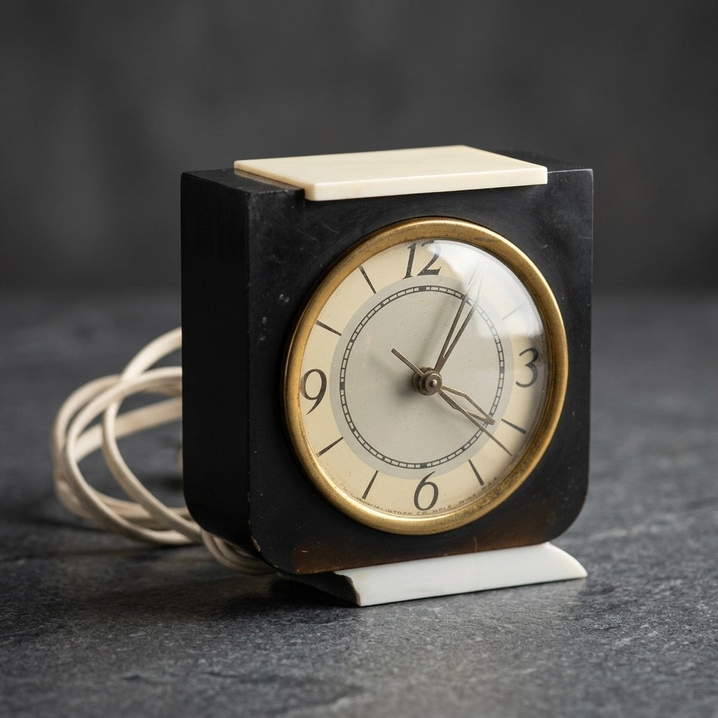 Vintage O.B. McClintock 15D700 Art Deco Electric Desk Alarm Clock — Bakelite — main view