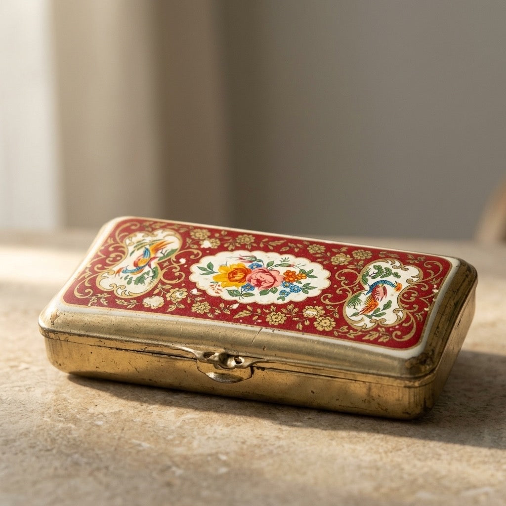 Vintage Stratton England Red & Gold Floral Lipstick Holder Compact — main view