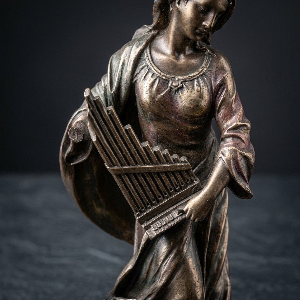 Veronese Collection St. Cecilia Statue — 8.5” Cold-Cast Bronze Figurine — detail view