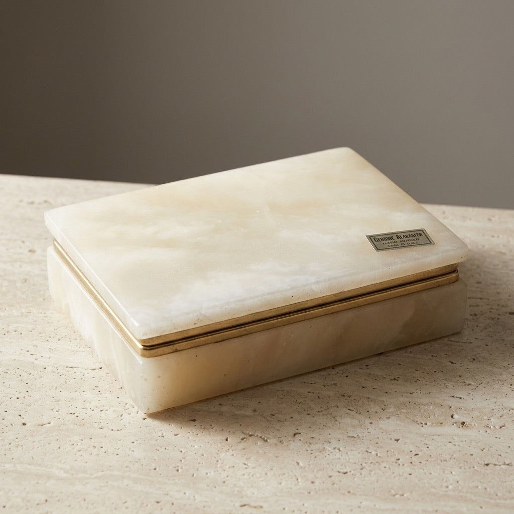 Vintage Italian Genuine Alabaster Rectangular Trinket & Jewelry Box — main view