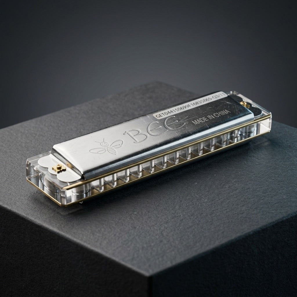 Vintage Bee Brand Harmonica — 10-Hole Folk & Blues Instrument — main view