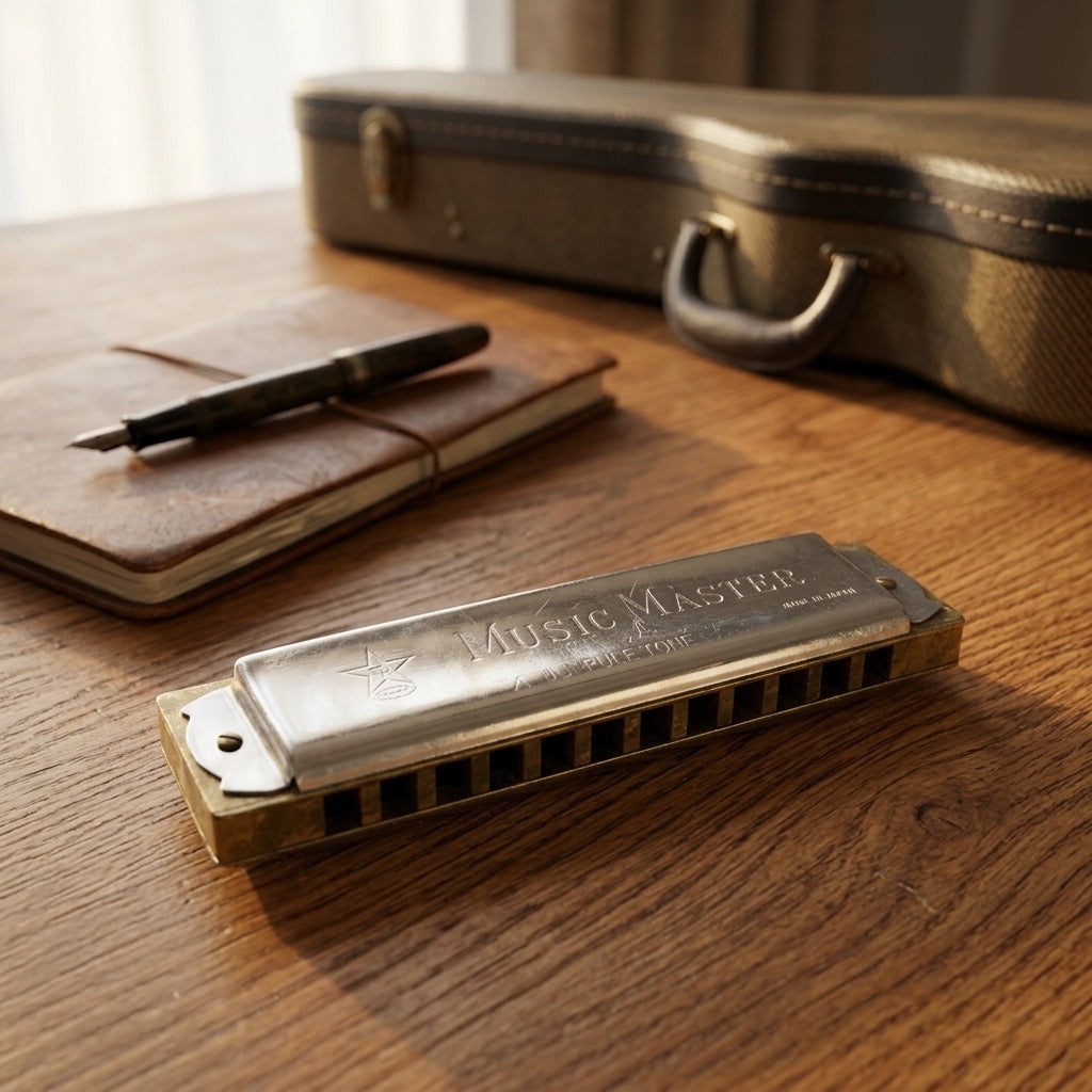 Vintage Music Master 10-Hole Diatonic Harmonica — Folk & Blues Harp — detail view