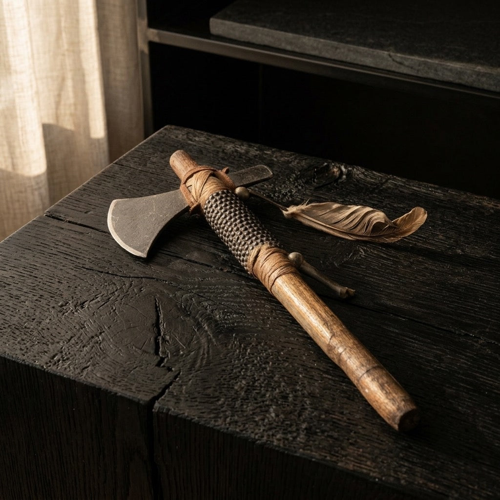 Mini Decorative Tomahawk Axe — Carved Handle Ornamental Display — detail view