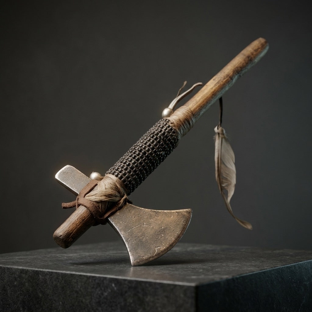 Mini Decorative Tomahawk Axe — Carved Handle Ornamental Display — detail view