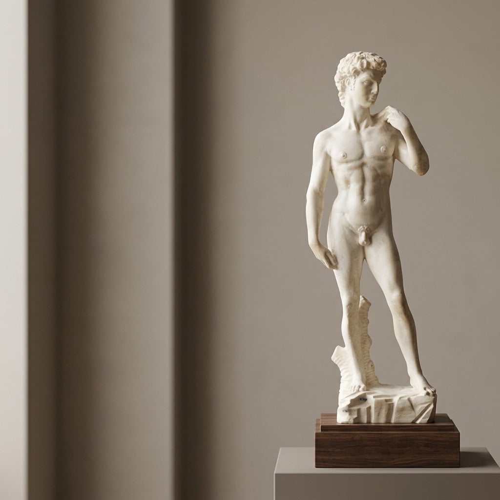 Michelangelo’s David Statue Replica — Classical Sculpture Figurine with Marble Base — main view
