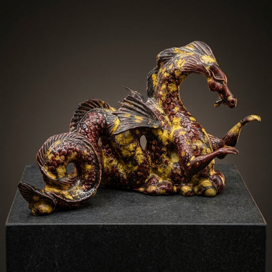 Vintage Glazed Ceramic Dragon Statue — Oriental Style Decorative Figurine — main view