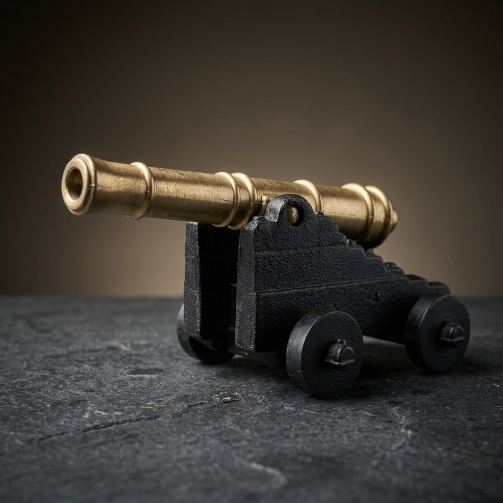Vintage Miniature Brass & Cast Iron Naval Cannon — Desk Display Model — main view