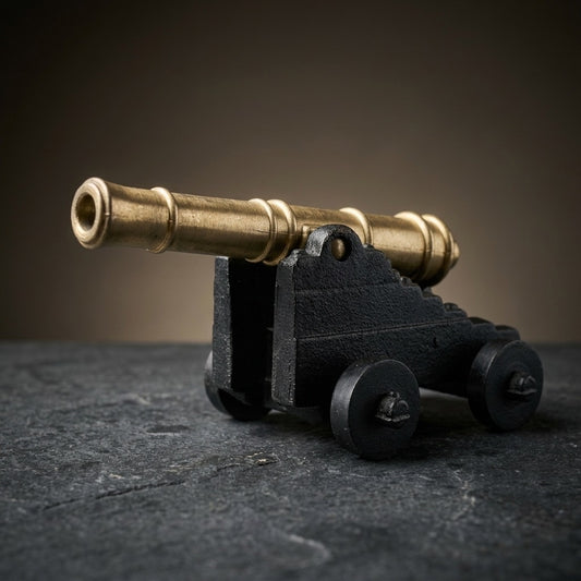 Vintage Miniature Brass & Cast Iron Naval Cannon — Desk Display Model — main view