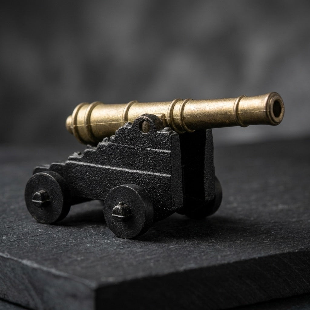 Vintage Miniature Brass & Cast Iron Naval Cannon — Desk Display Model — detail view