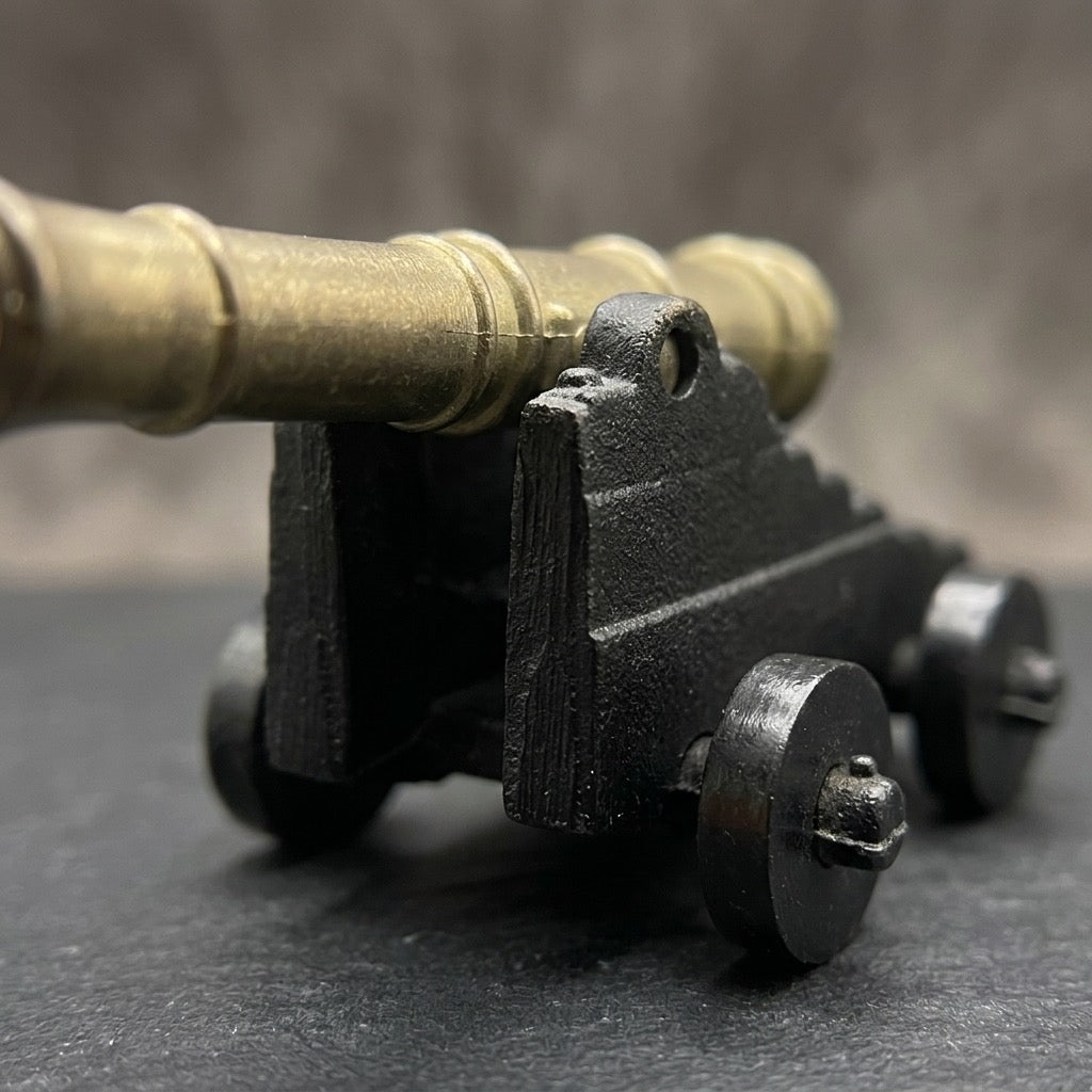 Vintage Miniature Brass & Cast Iron Naval Cannon — Desk Display Model — detail view