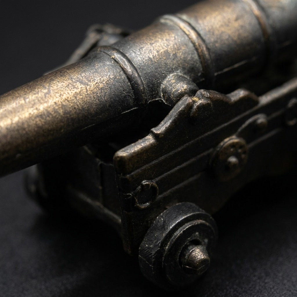 Vintage Die-Cast Miniature Cannon Pencil Sharpener — Novelty Desk Collectible — detail view