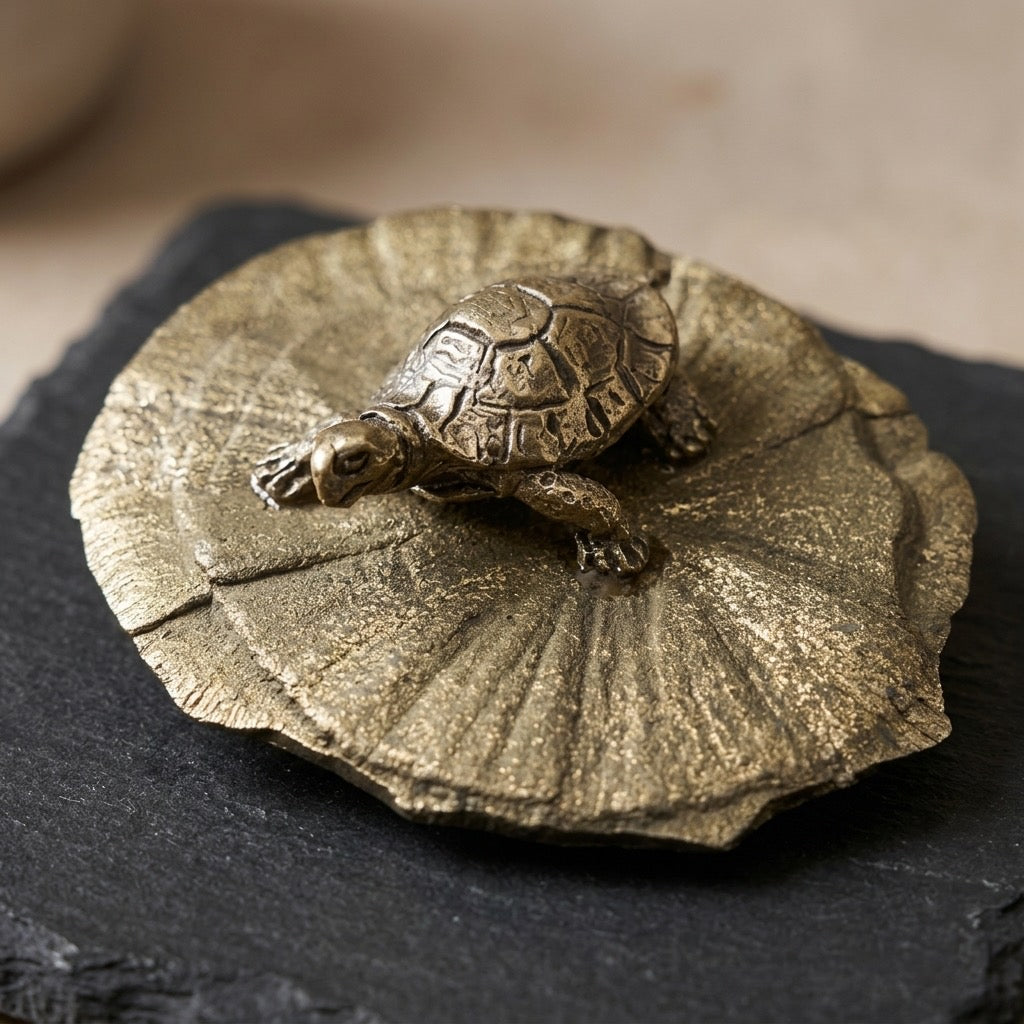 Pewter Turtle on Pyrite Sun Figurine — Mineral & Metal Collectible — main view