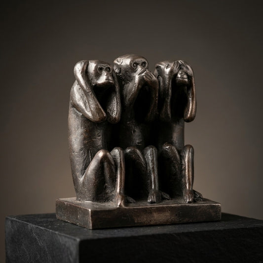 Three Wise Monkeys Bronze-Style Figurine — Symbolic Desk Collectible — main view