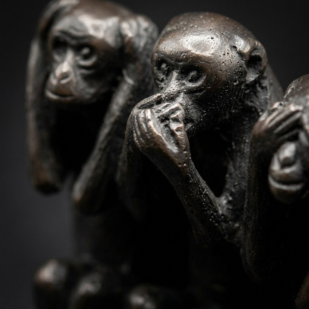 Three Wise Monkeys Bronze-Style Figurine — Symbolic Desk Collectible — detail view