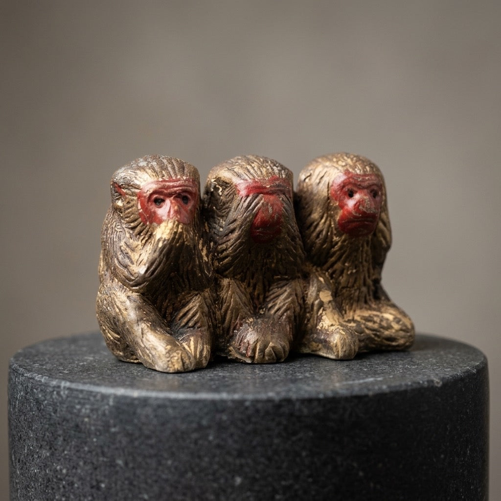 Three Wise Monkeys Figurine — See No Evil, Hear No Evil, Speak No Evil — detail view