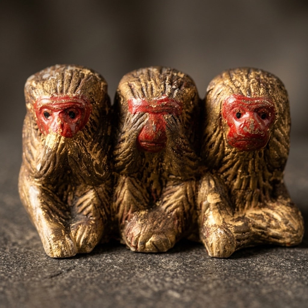Three Wise Monkeys Figurine — See No Evil, Hear No Evil, Speak No Evil — detail view