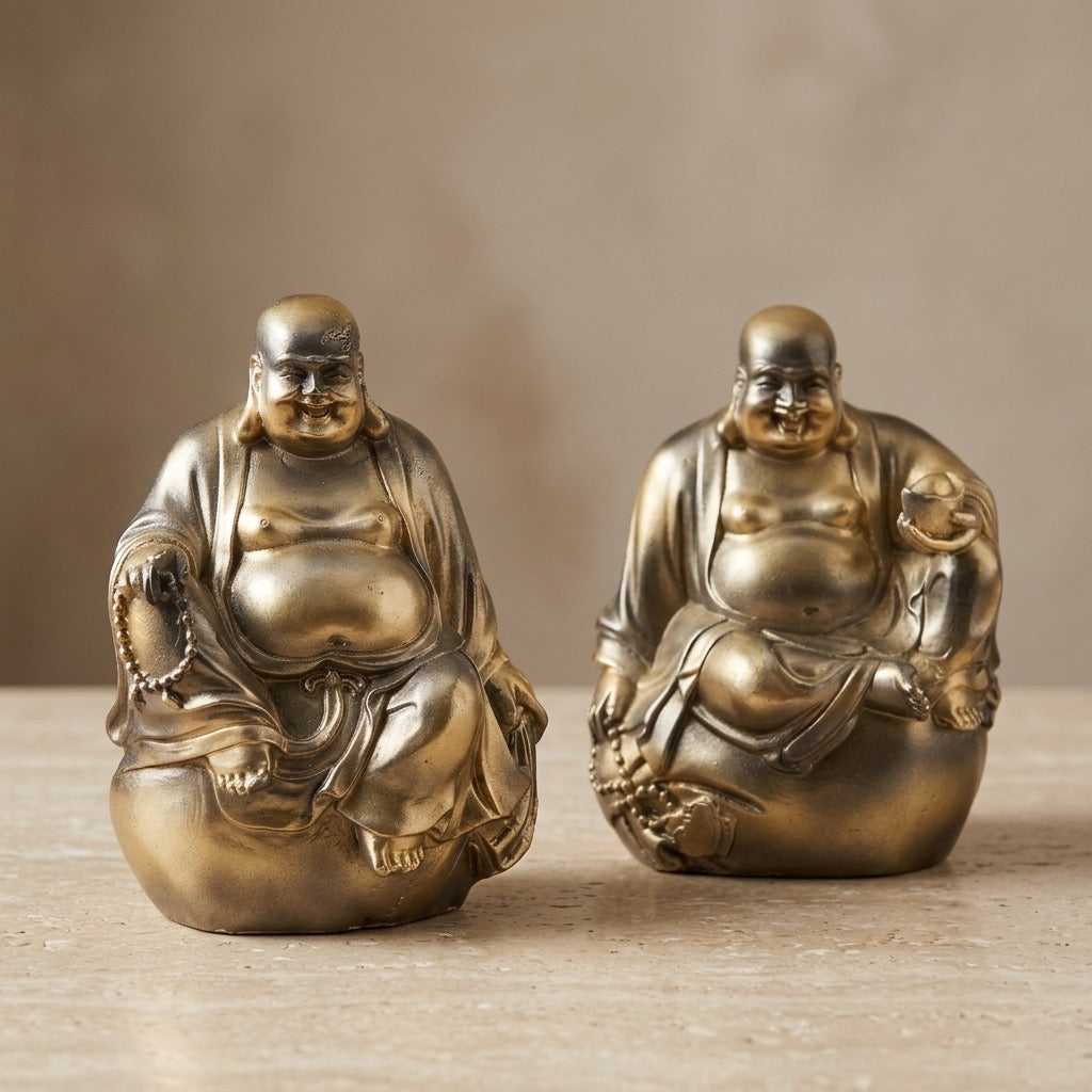 Laughing Buddha Statues Set of 2 — Feng Shui Prosperity Figurines — main view